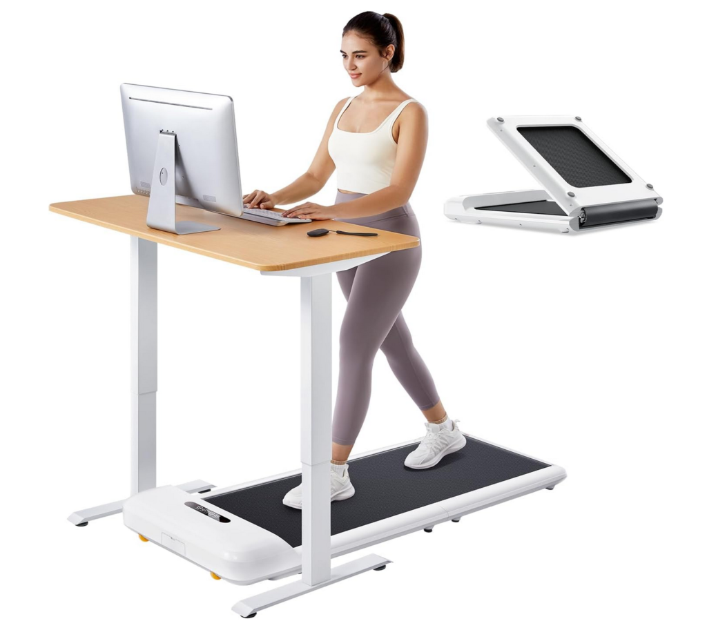 woman on walking pad at standing desk
